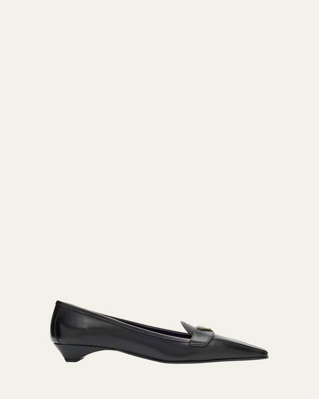 Leather Triangle Logo Pointed-Toe Pumps